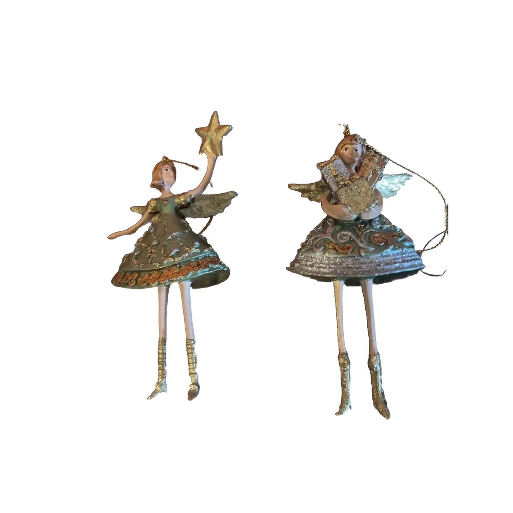 Angels Green Dress  Holding Gifts And Star Christmas Ornament